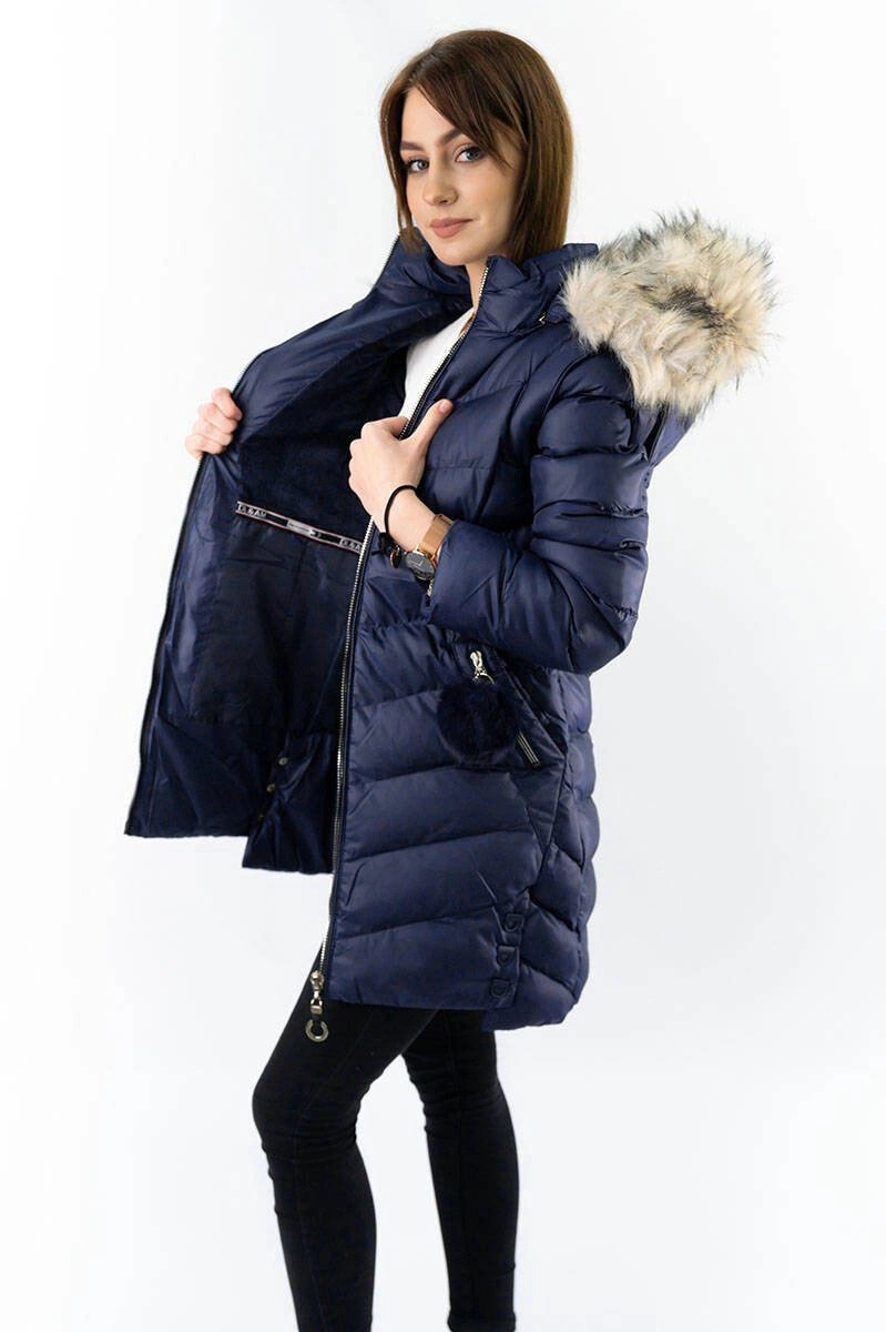 Zimowa kurtka damska z odpinanymi rękawami granatowa (w761) odstíny modré S (36)