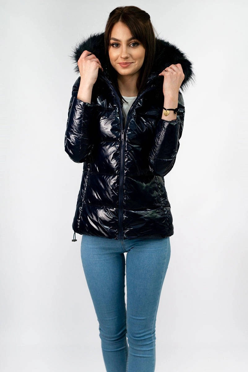 Dámska prešívaná bunda Dark Blue Patent (7693) odstíny modré M (38)