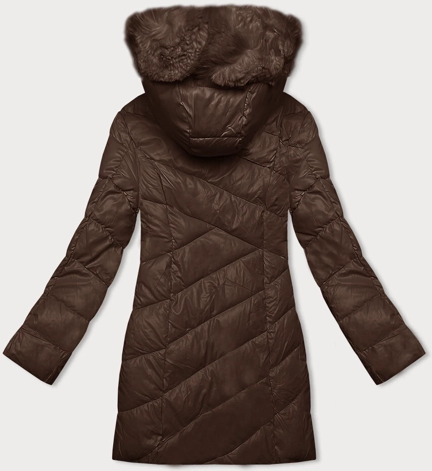 Zimowa kurtka damska z kapturem camel (H-898-89) odstíny hnědé S (36)