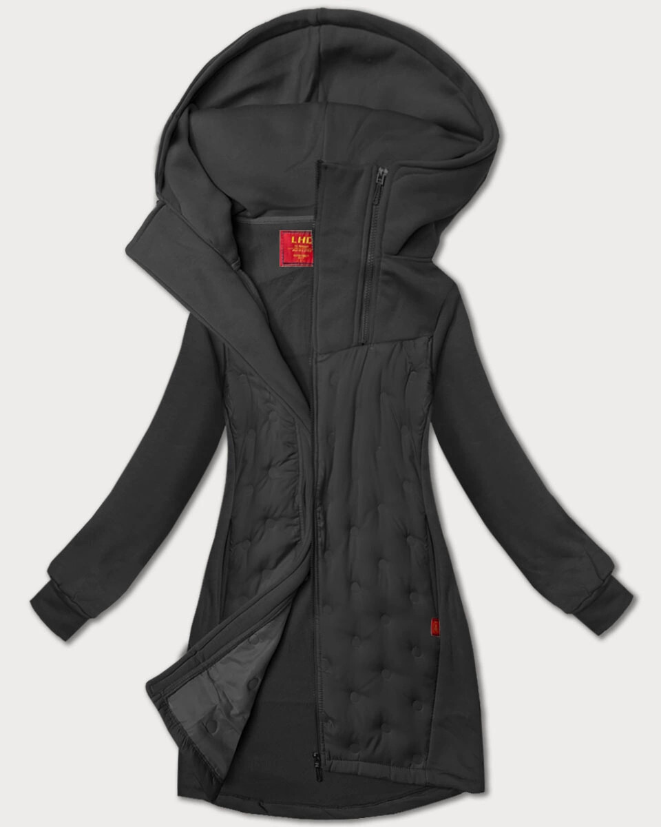 Dlhá dámska mikina v grafitovej farbe so stojacím golierom a kapucňou LHD (AMG-178) odstíny šedé S (36)