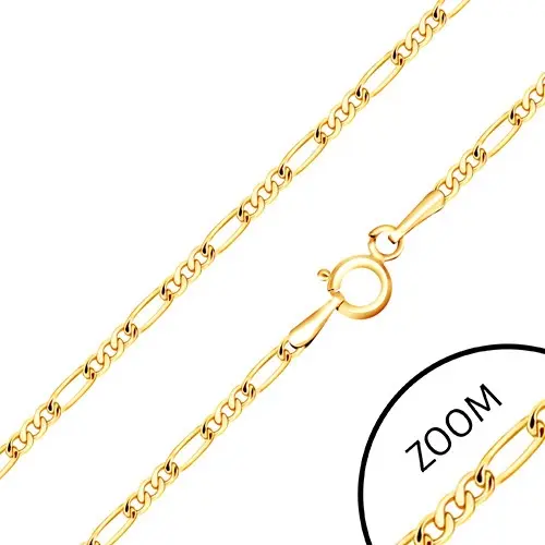 Retiazka v žltom 14K zlate - tri malé očká a jedno dlhšie, 450 mm