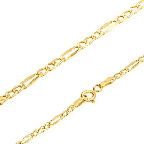 Zlatý náramok 585, tri oválne očká, jeden podlhovastý článok, 220 mm