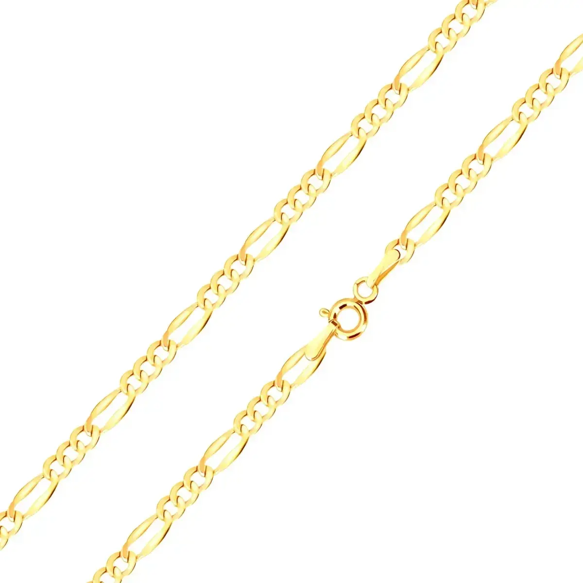 Zlatá retiazka 14K, vzor Figaro - podlhovasté očko, tri oválne očká, 450 mm