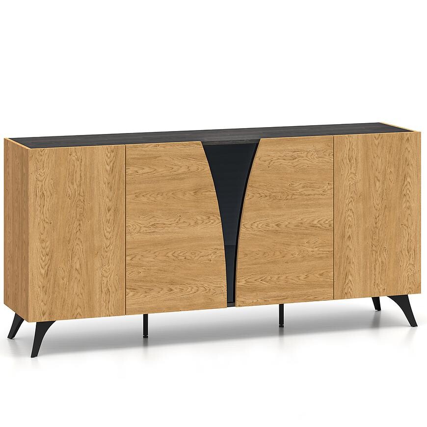 Skrinka Toscania  dub Dune/jaseň  čierny/sklo