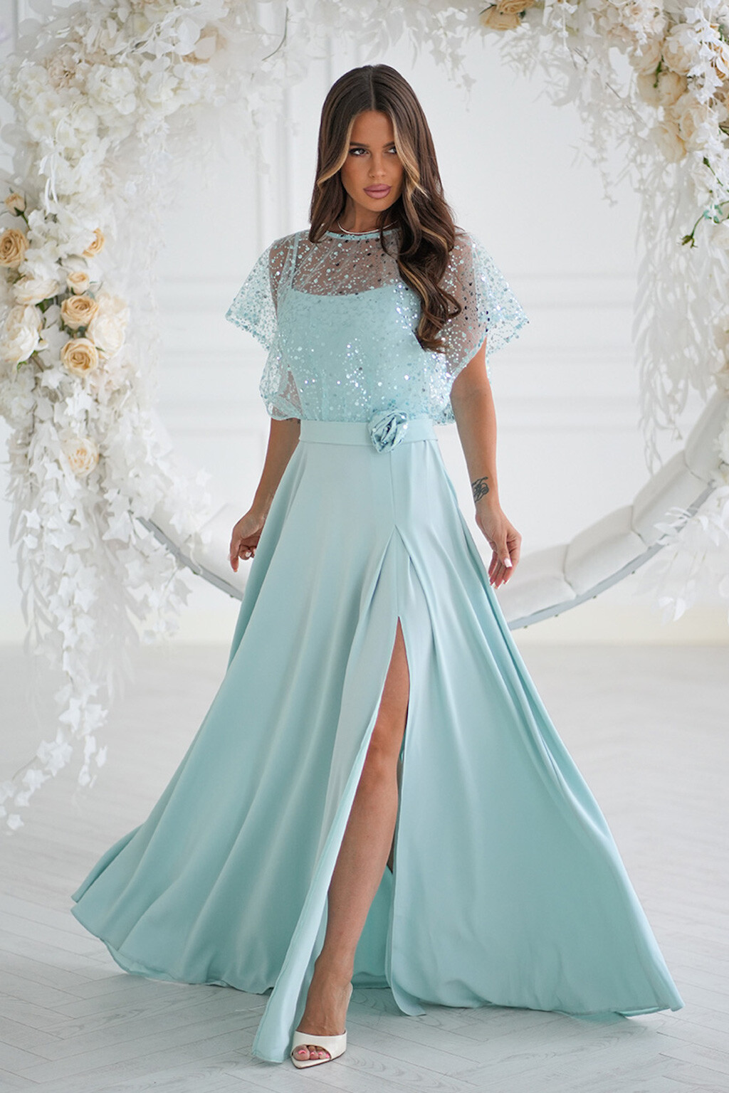 Bicotone Zelené spoločenské šaty s flitrami Veľkosť: M