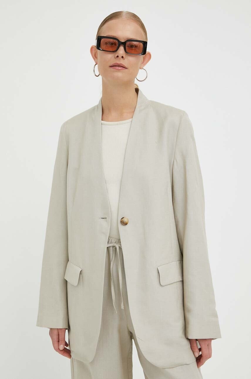 Ľanové sako Lovechild béžová farba, jednoradové, jednofarebné