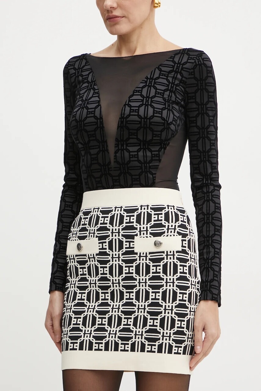 Sukňa Elisabetta Franchi čierna farba, mini, puzdrová, GK04B47E2