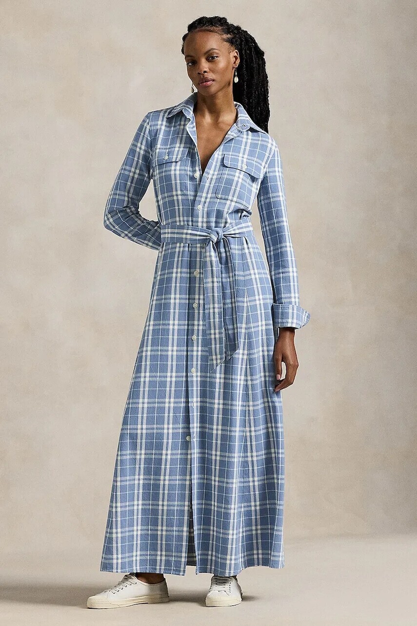 Bavlnené šaty Polo Ralph Lauren béžová farba, maxi, áčkový strih, 211959904