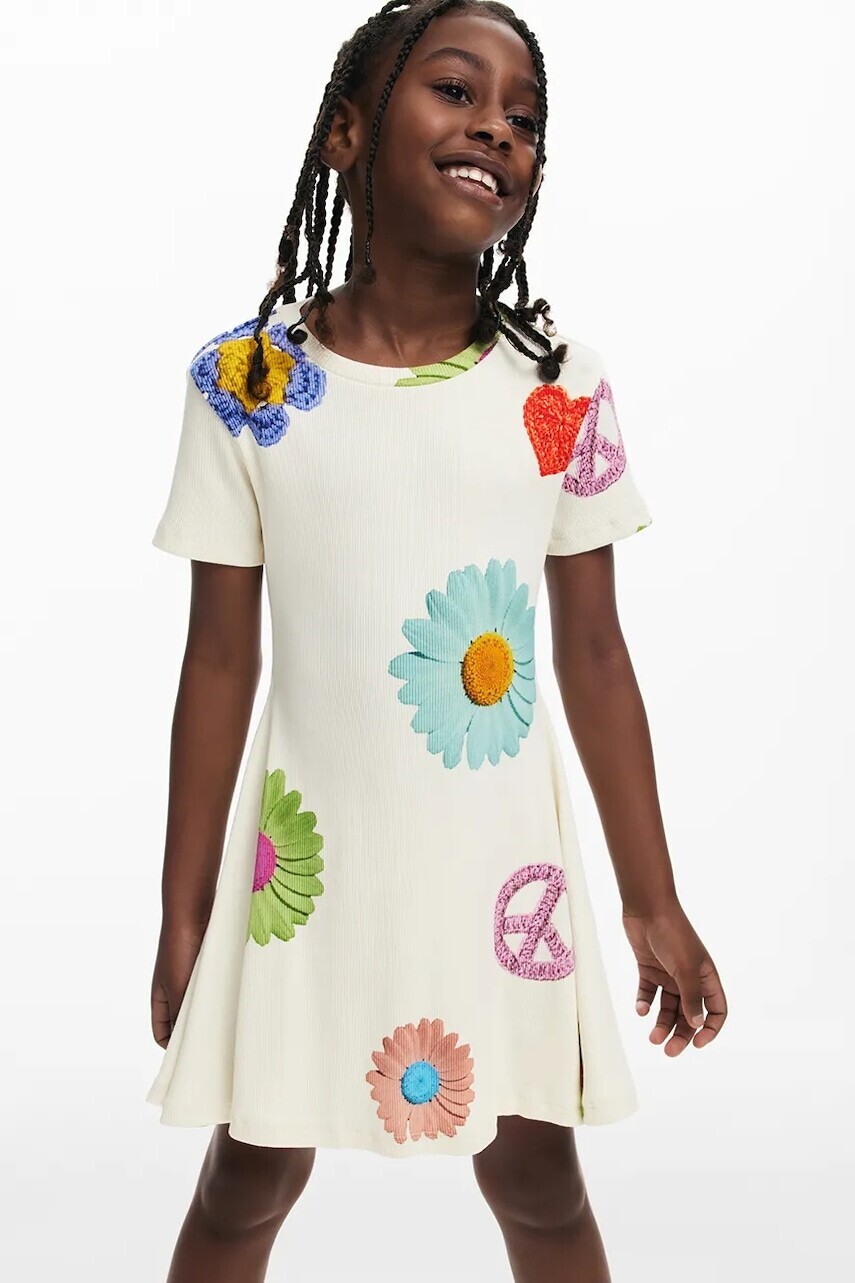 Dievčenské šaty Desigual béžová farba, mini, áčkový strih, 25SGVK20