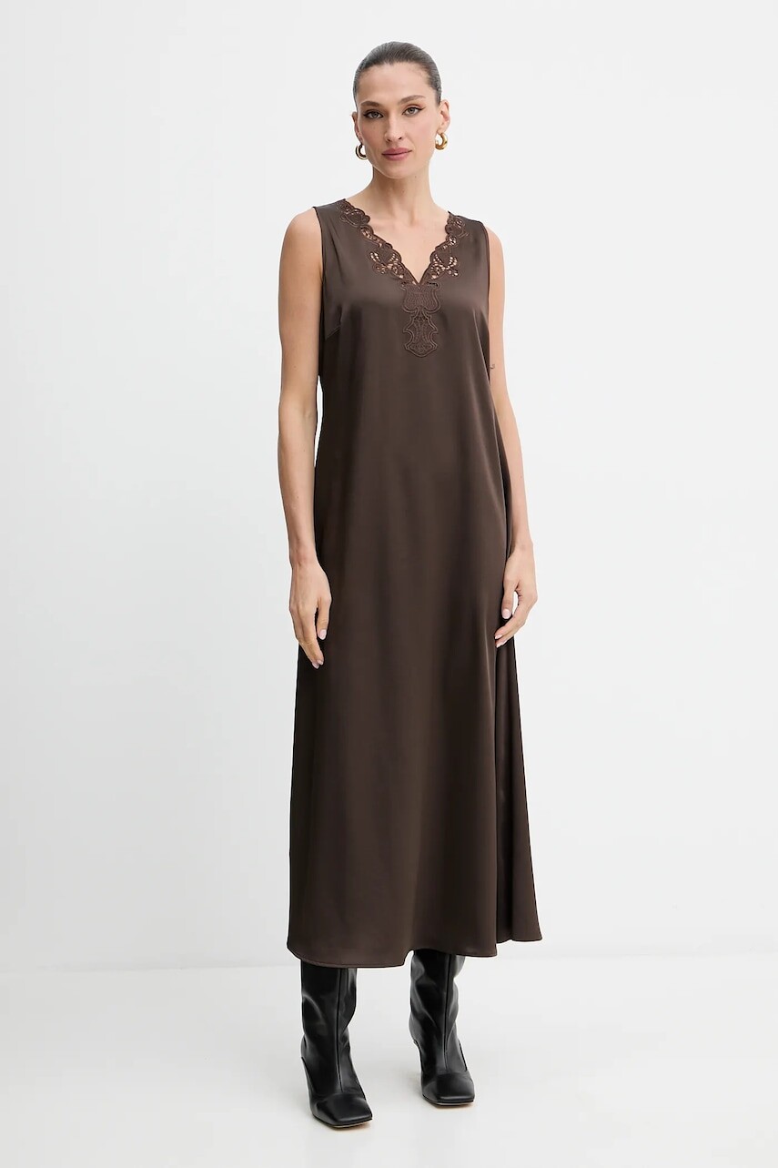 Šaty Weekend Max Mara CANOSSA hnedá farba, maxi, rovný strih, 2525226011600