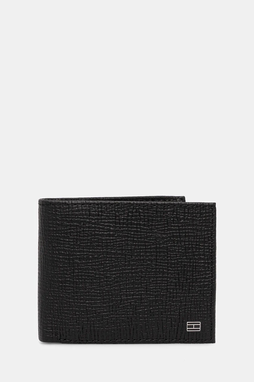 Kožená peňaženka Tommy Hilfiger čierna farba, AM0AM13709