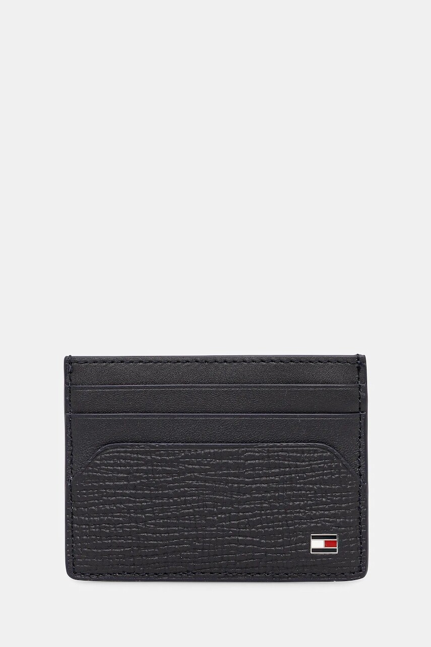 Kožené puzdro na karty Tommy Hilfiger tmavomodrá farba, AM0AM13707
