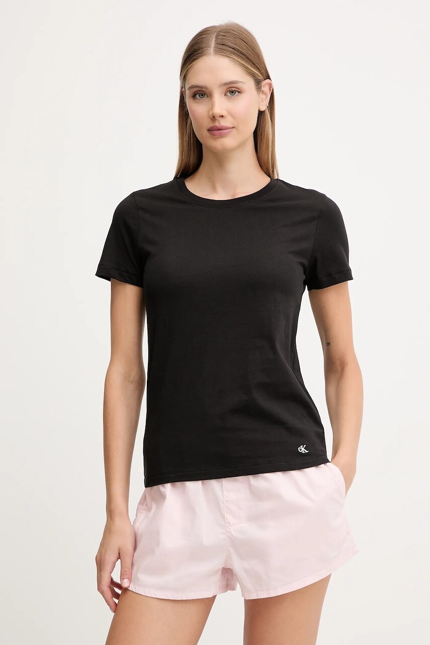 Bavlnené tričko Calvin Klein Underwear 3-pak dámske, čierna farba, LV00QS7485