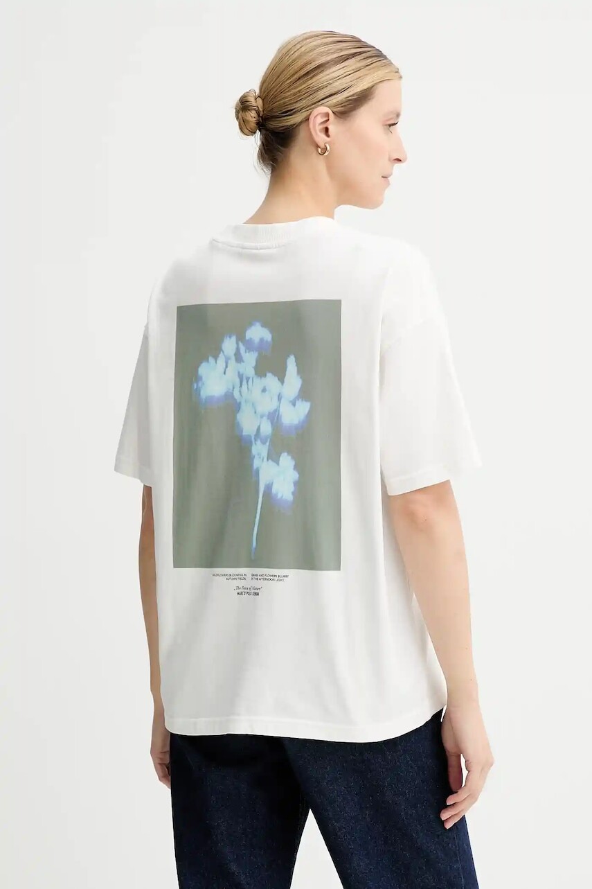 Bavlnené tričko Marc O'Polo dámske, biela farba, 5000007044