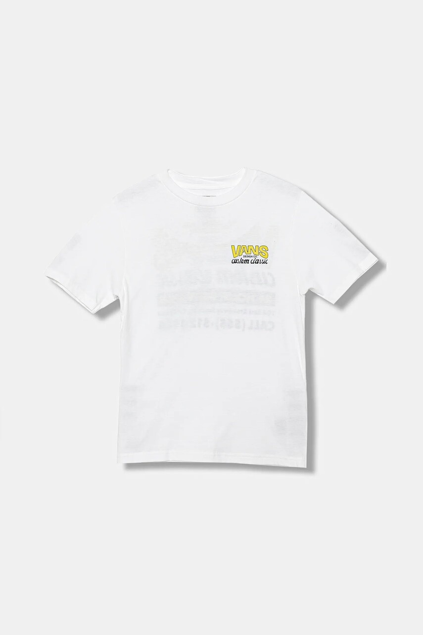Detské bavlnené tričko Vans Shop Front SS biela farba, s potlačou, VN000R02WHT1