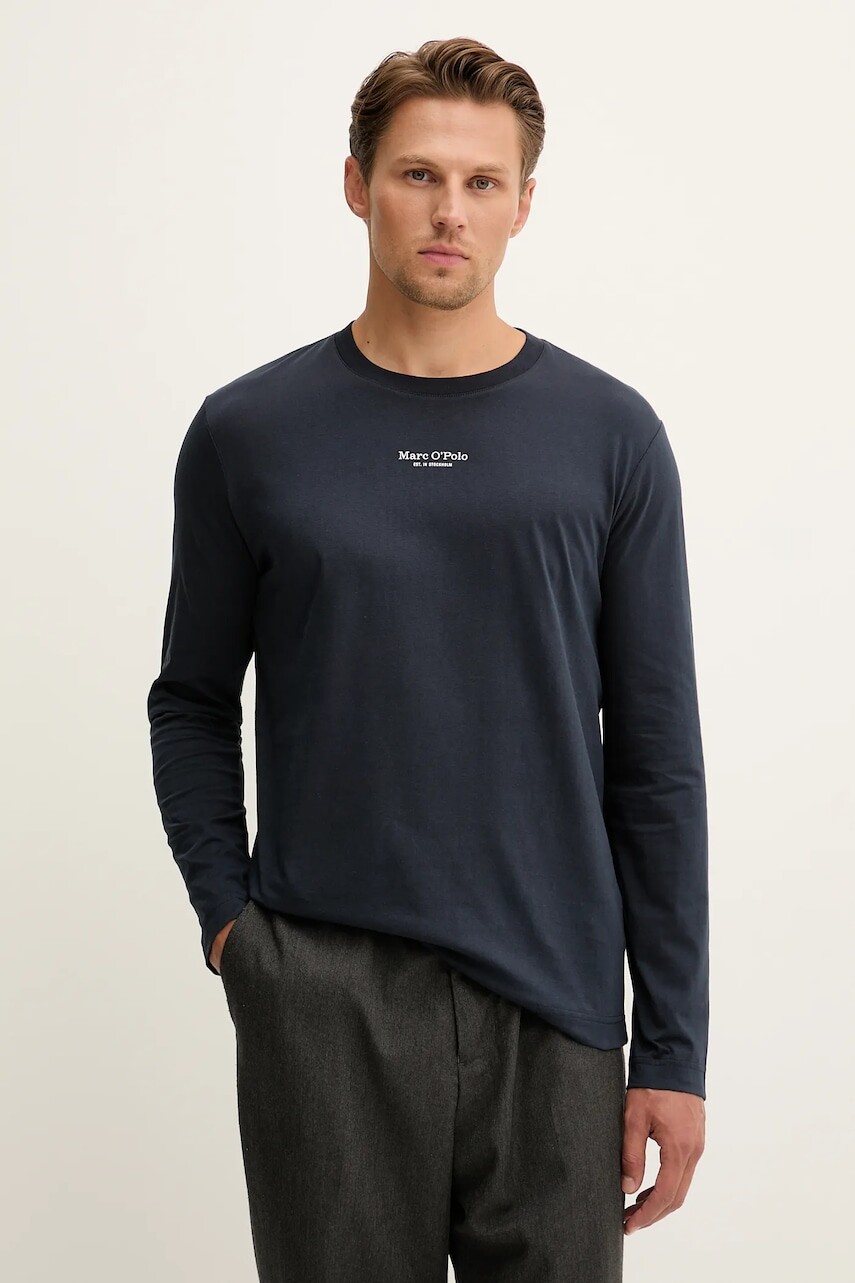 Bavlnené tričko s dlhým rukávom Marc O'Polo tmavomodrá farba, s potlačou, 528201252020