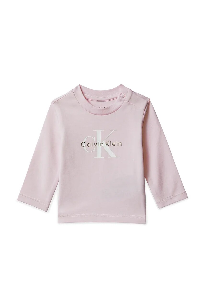 Tričko s dlhým rukávom pre bábätká Calvin Klein Jeans ružová farba, s potlačou, IN0IN00335