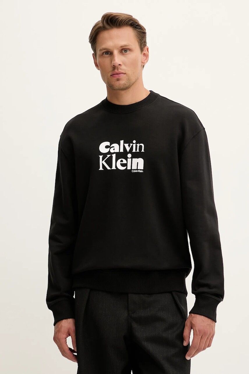 Bavlnená mikina Calvin Klein čierna farba, s potlačou, LV04LD242G
