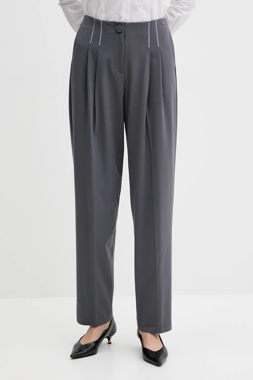 Nohavice Armani Exchange šedá farba, rovný strih, vysoký pás, XW000657 AF16145