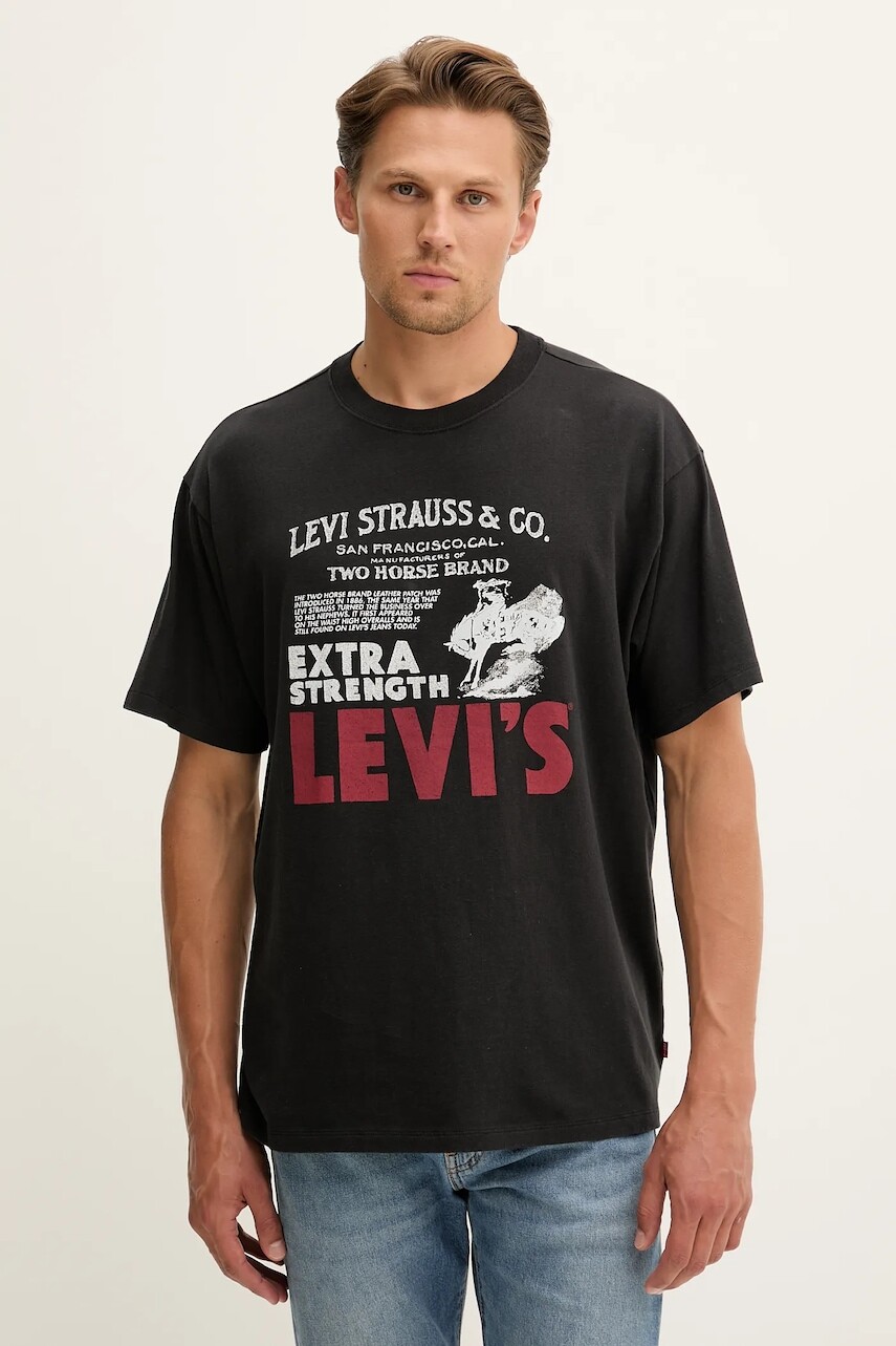 Bavlnené tričko Levi's pánske, čierna farba, s potlačou, 87373