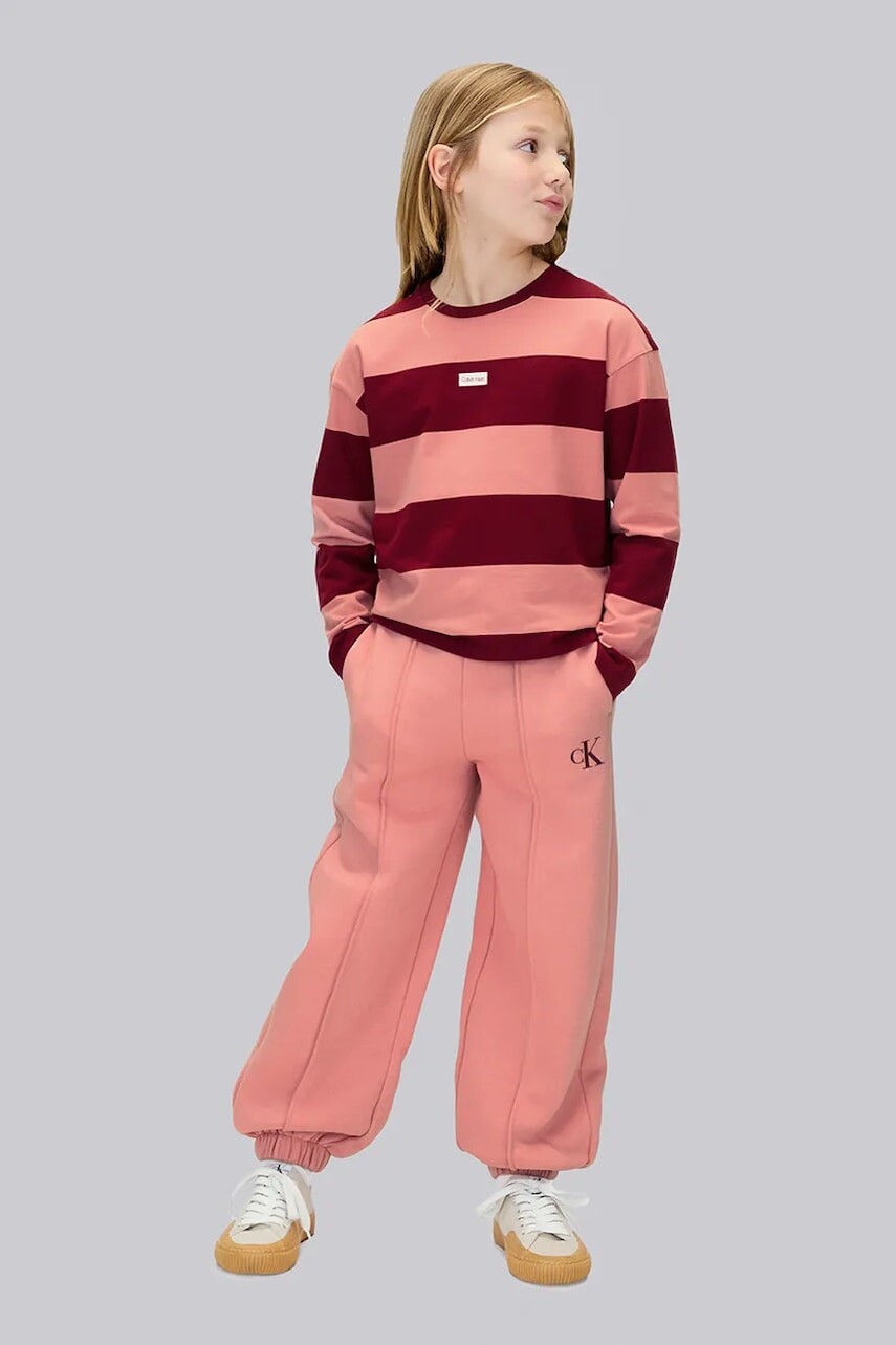 Detské bavlnené tepláky Calvin Klein Jeans ružová farba, jednofarebné, IG0IG02617