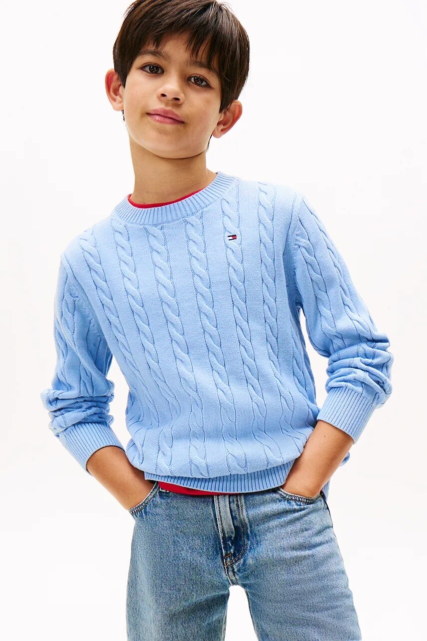 Detský bavlnený sveter Tommy Hilfiger modrá farba, KB0KB09753