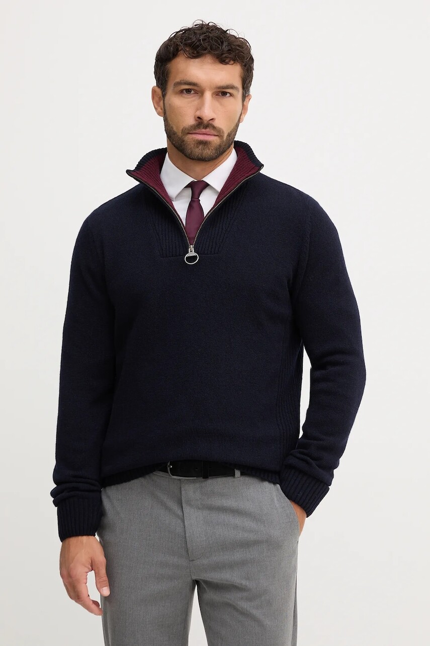 Vlnený sveter Barbour NELSON tmavomodrá farba, MKN0863