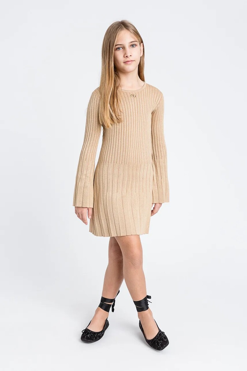 Dievčenské šaty Twinset béžová farba, mini, áčkový strih, 252GJ3110