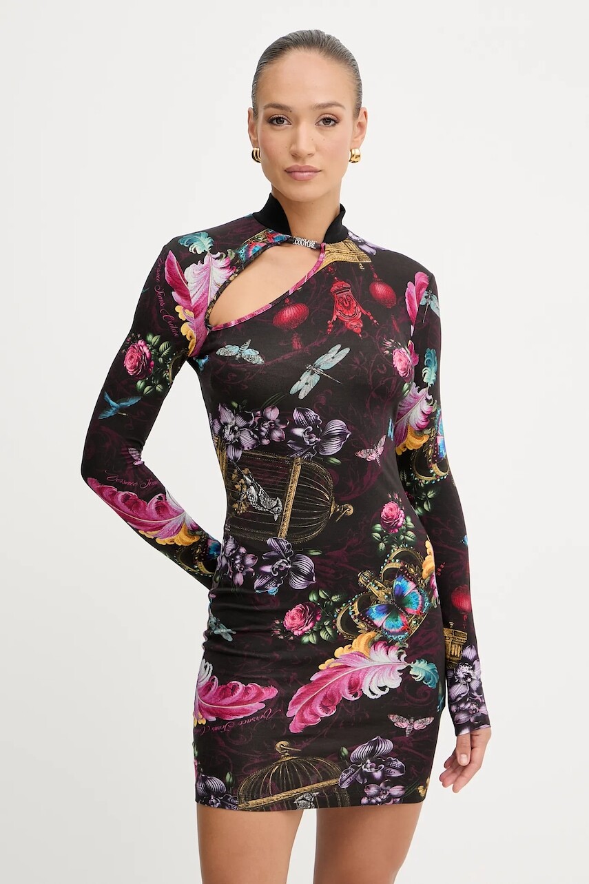 Šaty Versace Jeans Couture čierna farba, mini, priliehavé, 79HAO971 JS519
