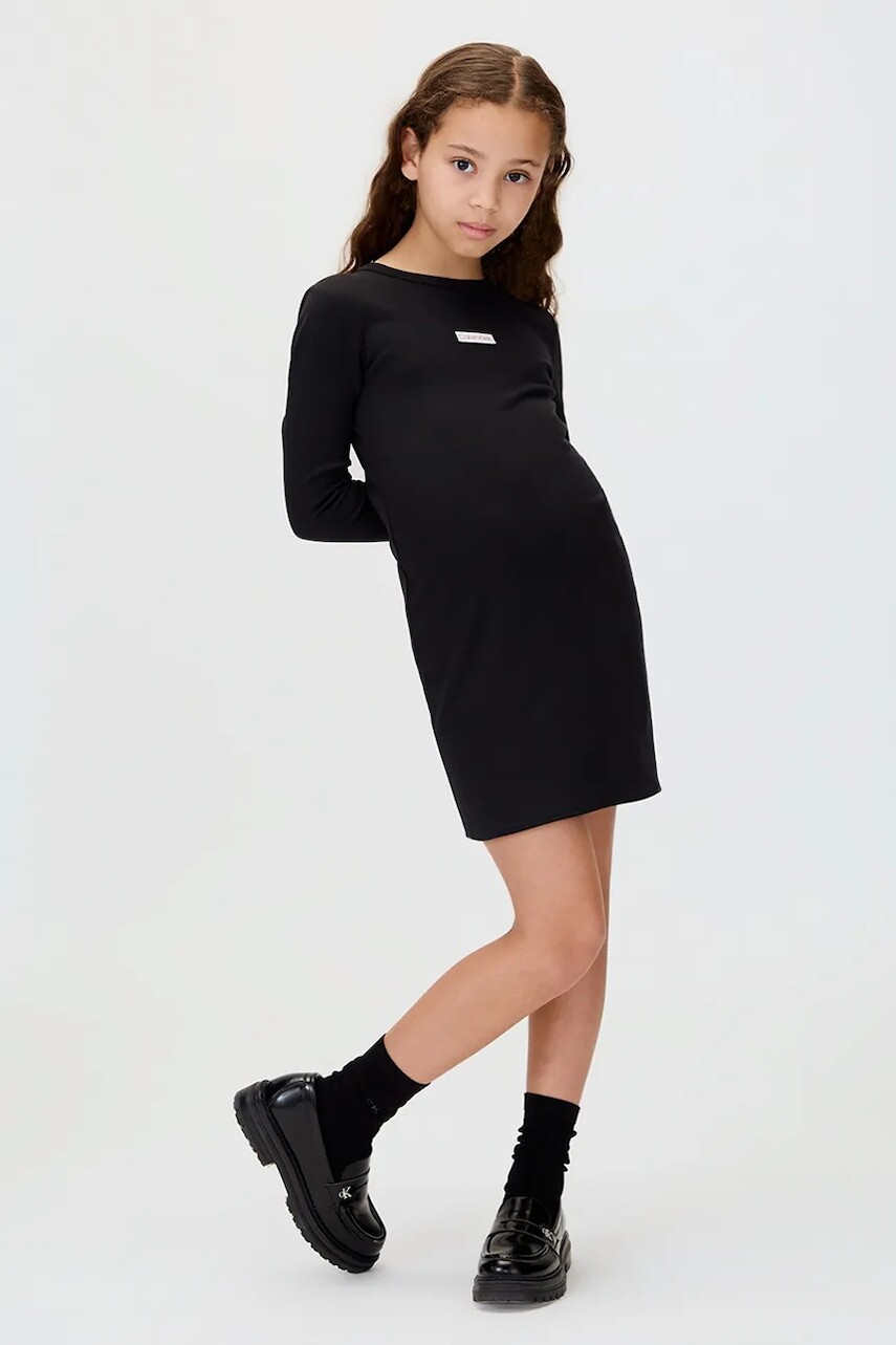 Dievčenské šaty Calvin Klein Jeans čierna farba, mini, priliehavé, IG0IG03042