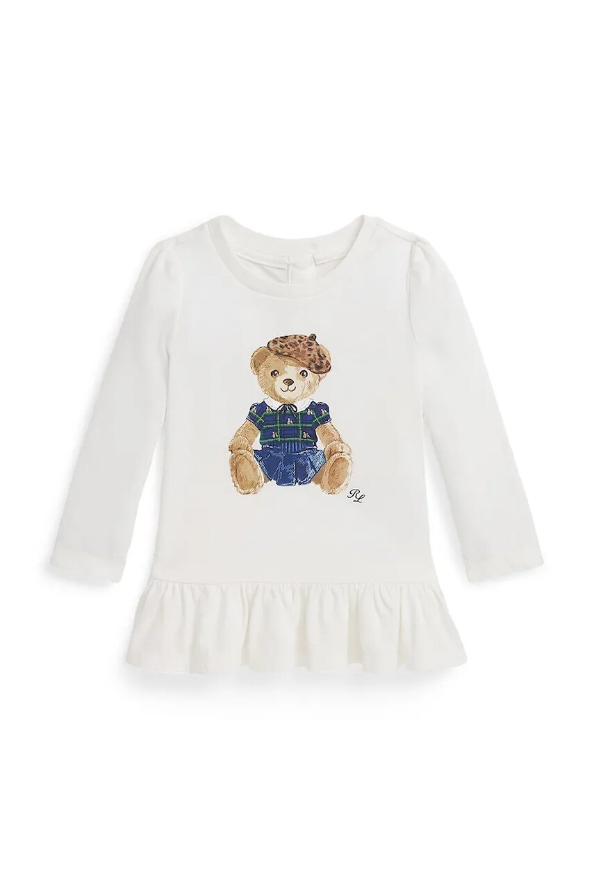 Dievčenské bavlnené šaty Polo Ralph Lauren biela farba, mini, áčkový strih, 310982873001
