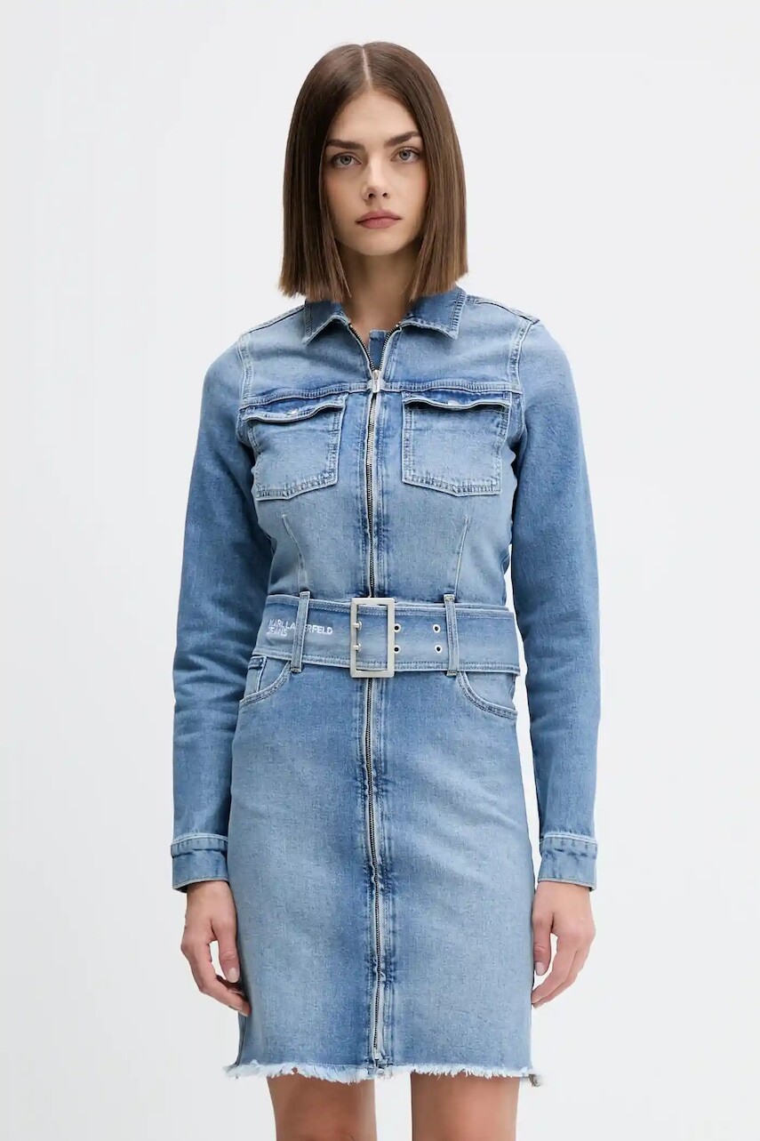 Rifľové šaty Karl Lagerfeld Jeans modrá farba, mini, rovný strih, A4W13001
