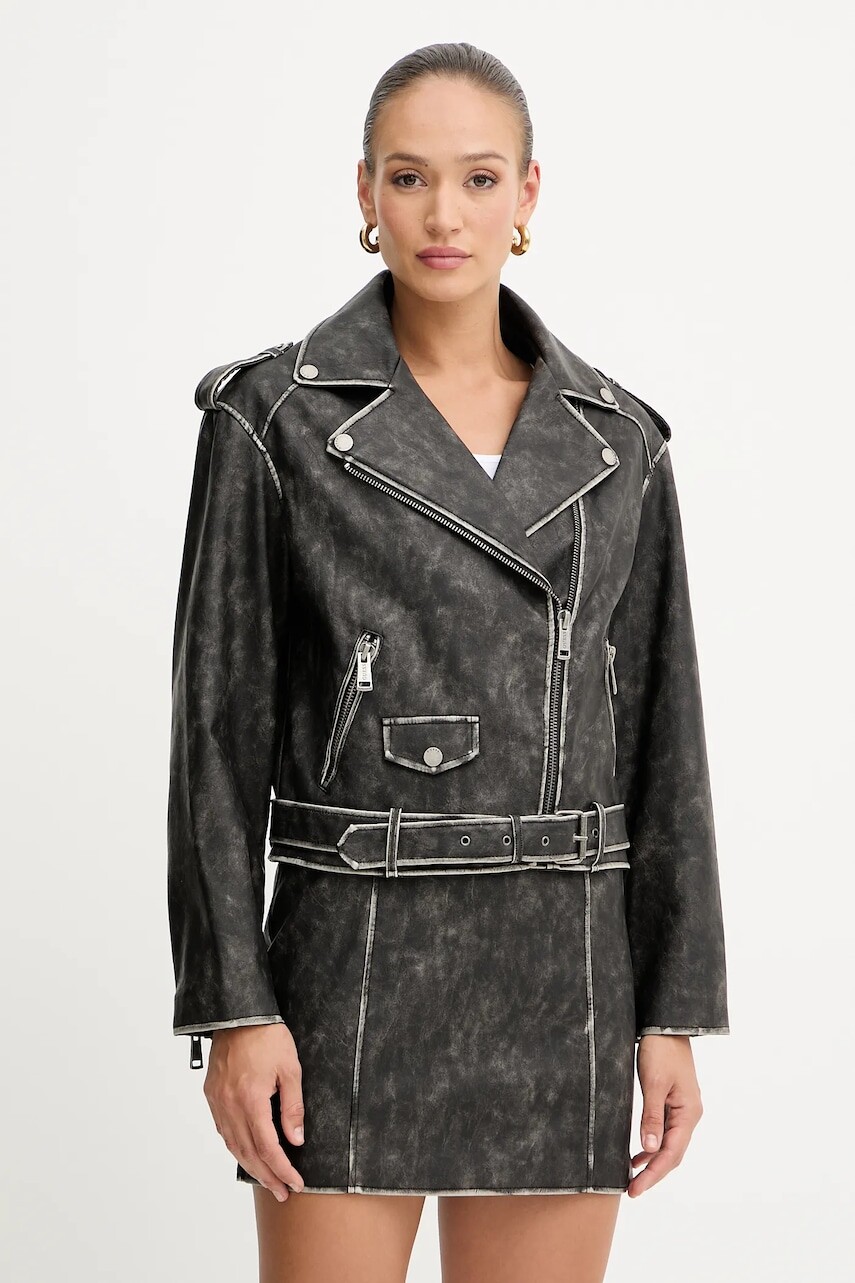 Bunda Guess CHARLENE čierna farba, prechodná, oversize, W5YL04 WHDI0