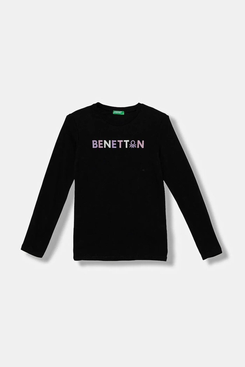 Detská bavlnená košeľa s dlhým rukávom United Colors of Benetton čierna farba, 3I9WC10JR