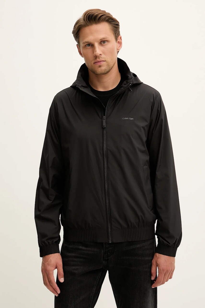 Bunda Calvin Klein čierna farba, prechodná, LV04LC511G