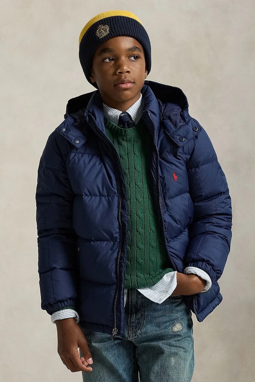 Detská páperová bunda Polo Ralph Lauren tmavomodrá farba, 323969861002