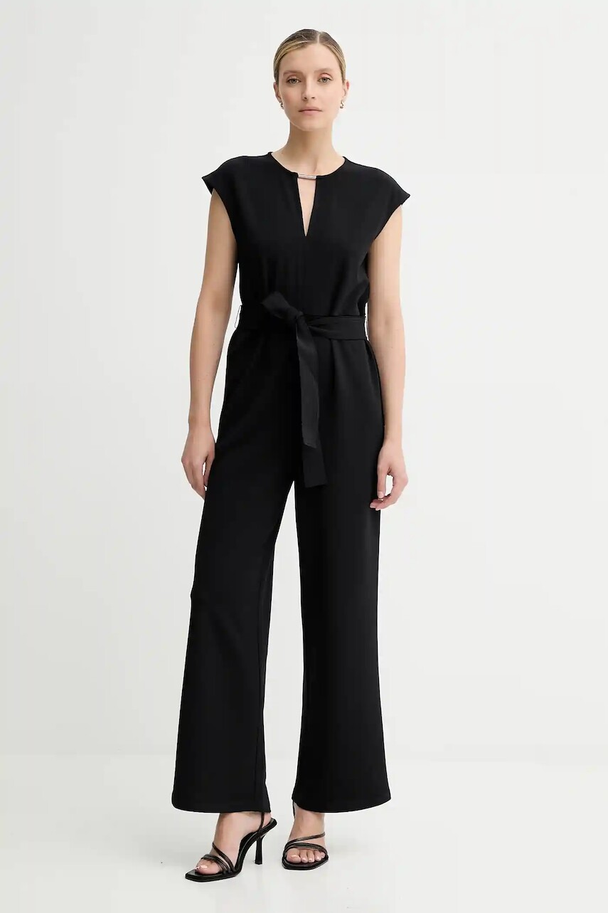 Overal Calvin Klein čierna farba, v výstrih, LV044C066G