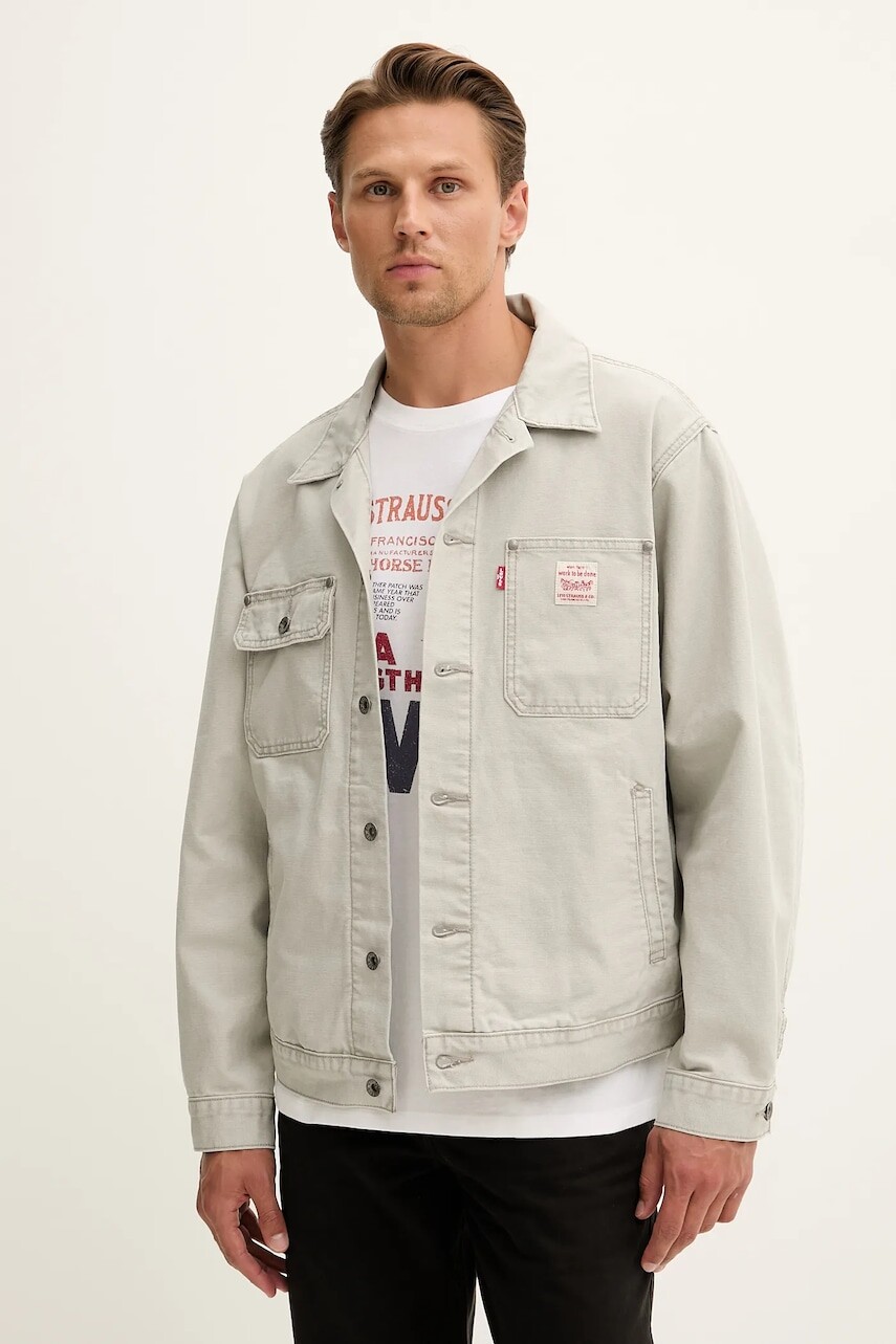 Rifľová bunda Levi's šedá farba, prechodná, oversize, A4820