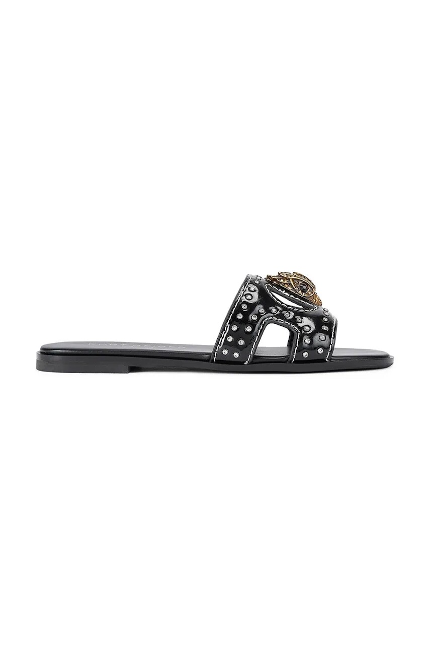 Kožené šľapky Kurt Geiger London Eagle Stud Cut Out Flat čierna farba, 4734400309
