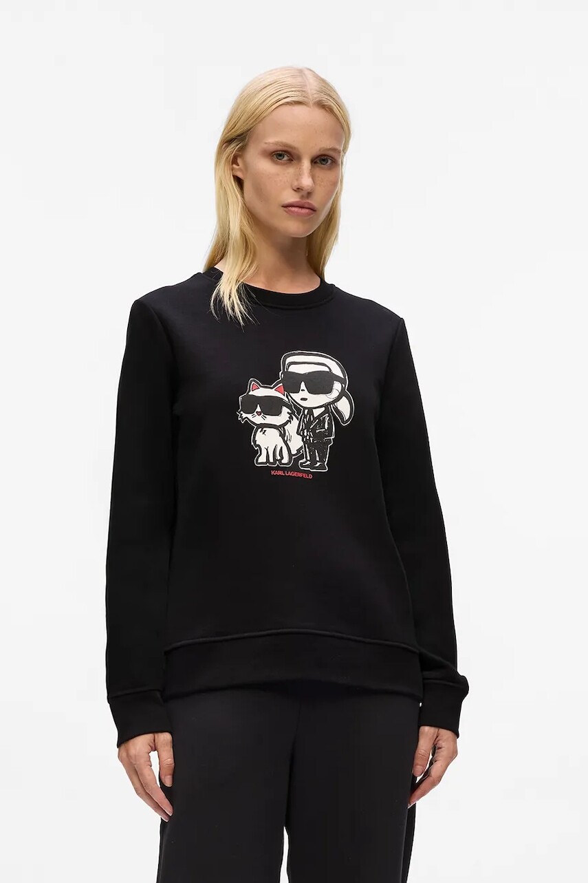 Mikina Karl Lagerfeld čierna farba, s potlačou, A4W20045