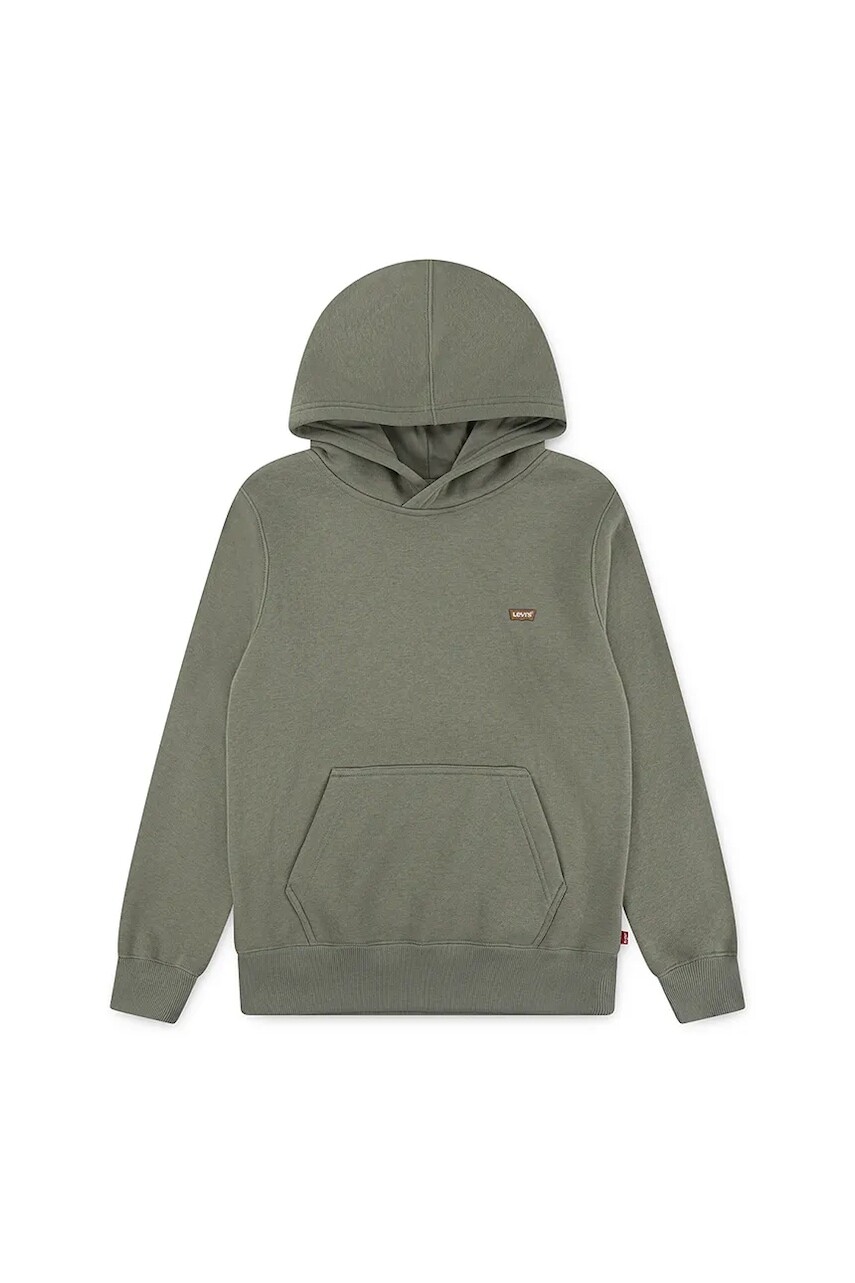 Detská mikina Levi's MINI BATWING HOODIE zelená farba, s kapucňou, jednofarebná, 8EL452