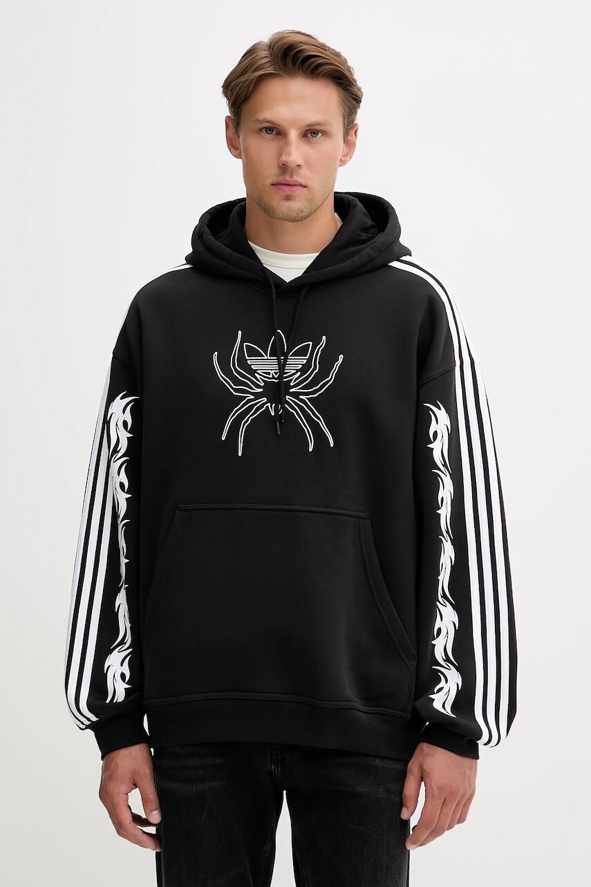 Mikina adidas Originals Spiders Loose Hoodie čierna farba, s kapucňou, s nášivkou, JW0223