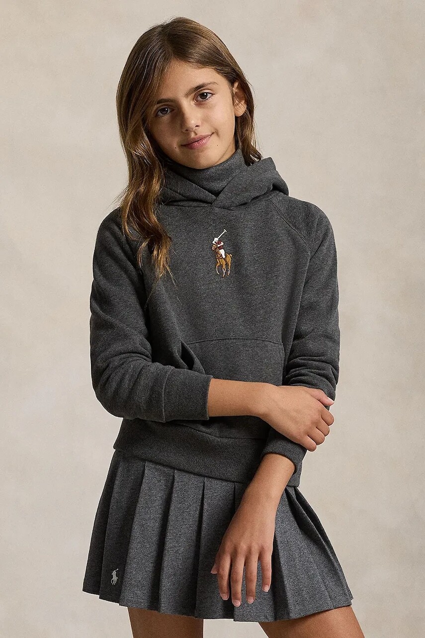 Detská mikina Polo Ralph Lauren šedá farba, s kapucňou, 313978992001