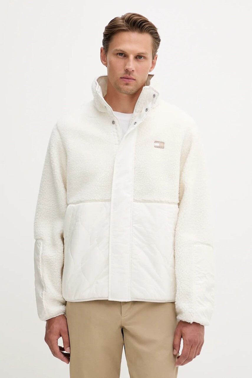 Bunda Tommy Jeans béžová farba, prechodná, DM0DM22066