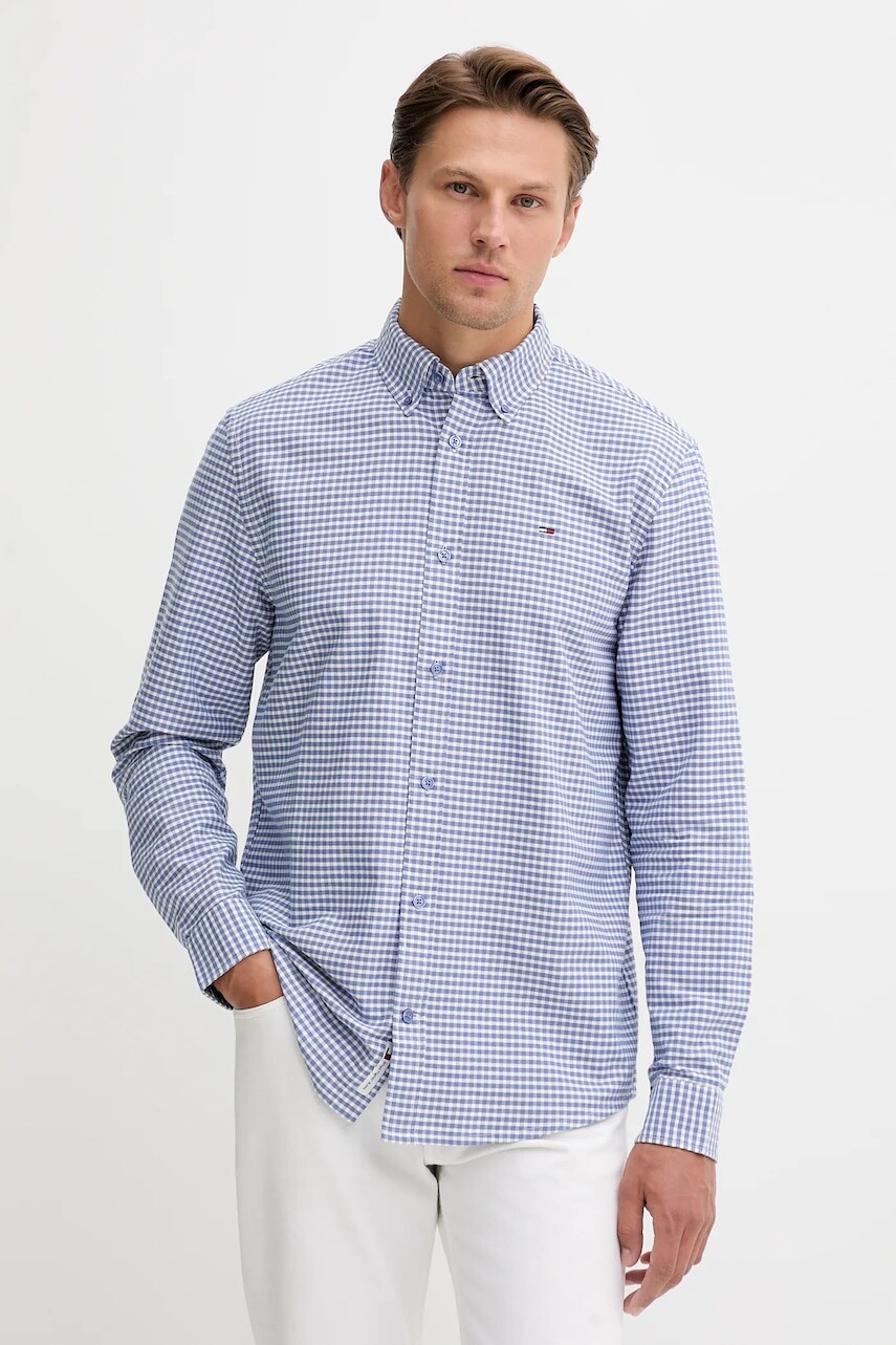 Bavlnená košeľa Tommy Jeans modrá farba, regular, s golierom button-down, DM0DM22025