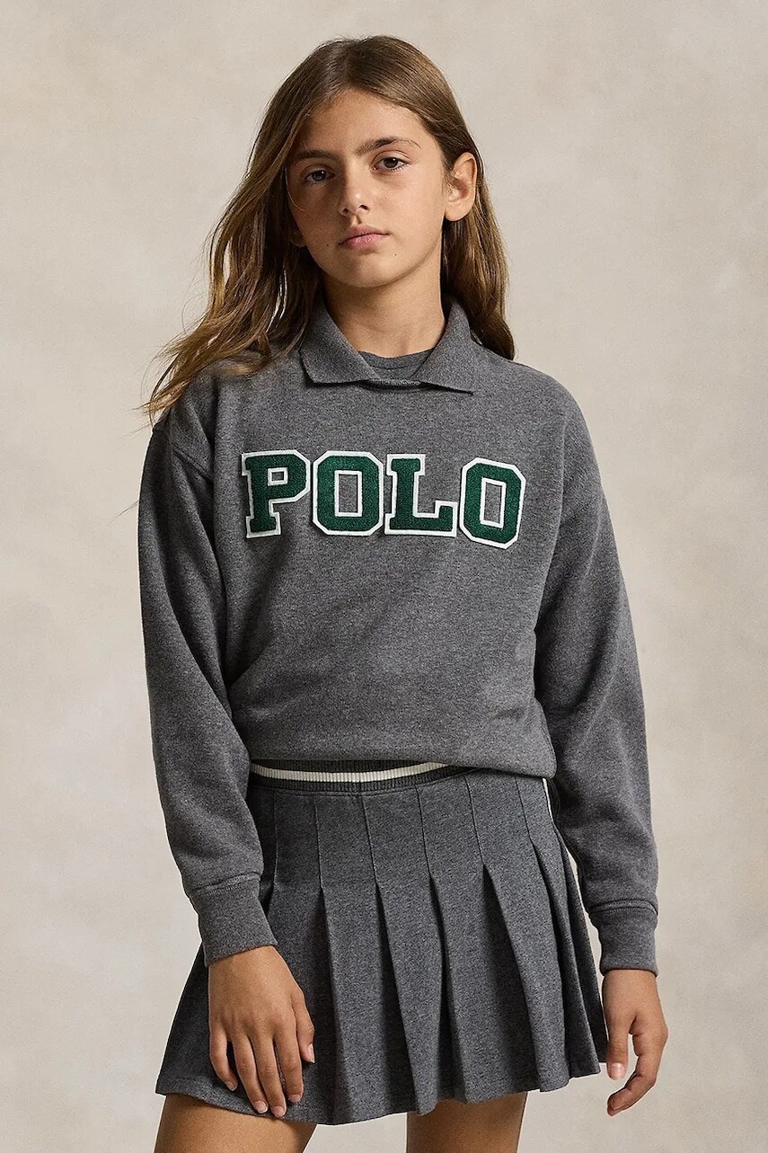 Detská mikina Polo Ralph Lauren šedá farba, s nášivkou, 313979022001