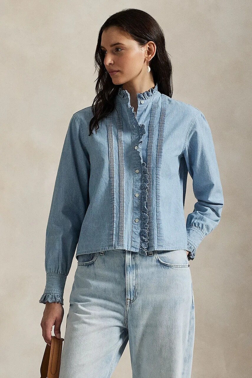 Bavlnená košeľa Polo Ralph Lauren modrá farba, regular, so stojačikom, 211971520