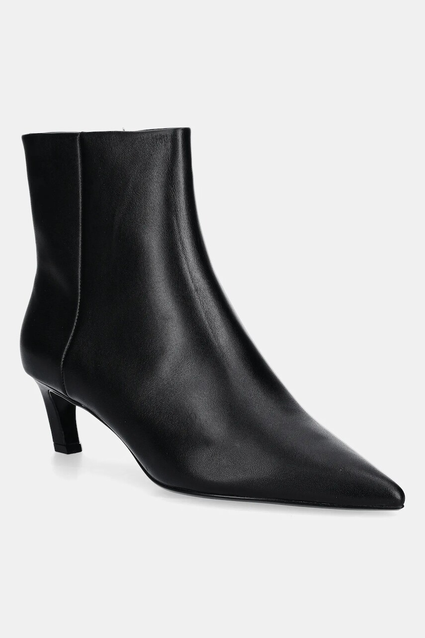 Kožené členkové topánky Calvin Klein ESS KITTEN HEEL ANKLE BOOT čierna farba, na vysokom podpätku, HW0HW02586