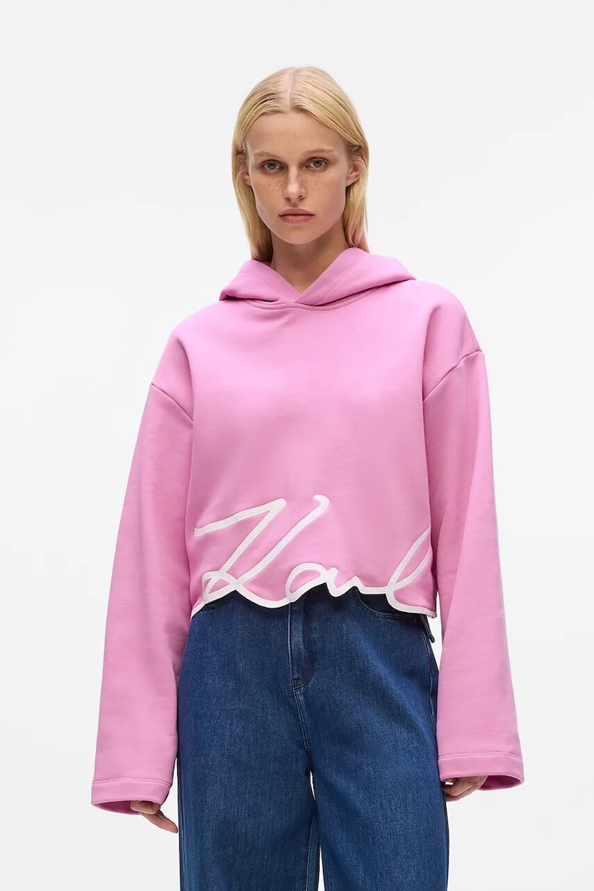 Mikina Karl Lagerfeld ružová farba, s nášivkou, A4W20039