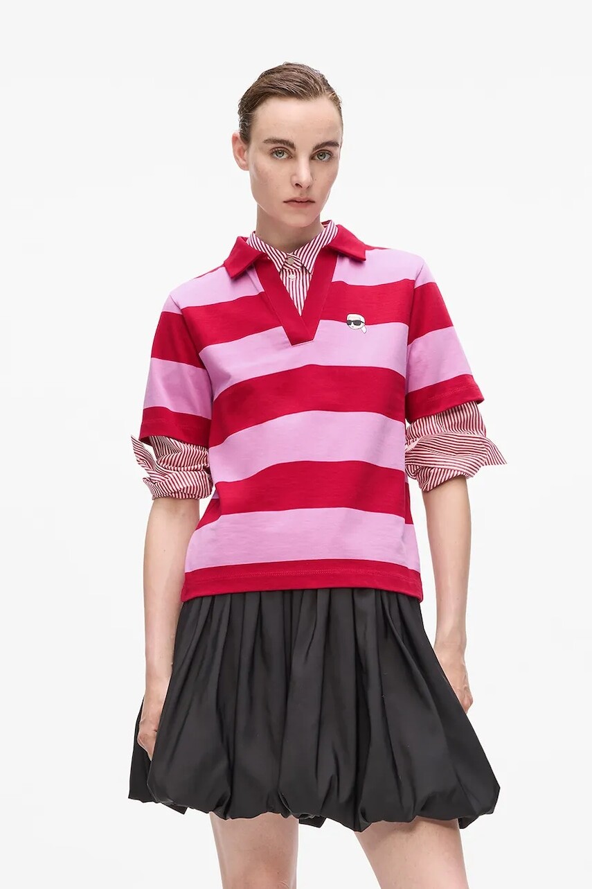 Bavlnené polo tričko Karl Lagerfeld ružová farba, A4W17099